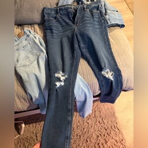 American Eagle Outfitters Dark Blue Distressed Skinny Jeans